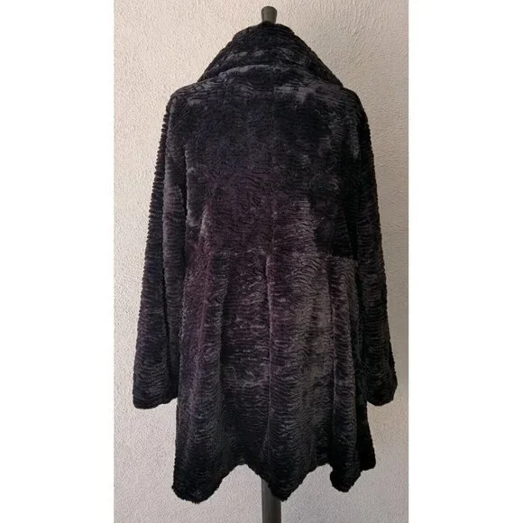 Dolce Cabo Faux Fur Textured Black Swing Coat Size XL - Picture 2 of 8